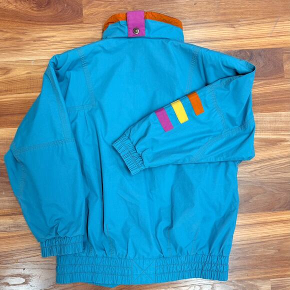 Vintage 80s Colorblock Ski Teal London Fog S Jacket Retro Neon Unisex Oversized - Picture 4 of 8